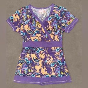 Y2K looking Purple Paisley Koi Scrub Top